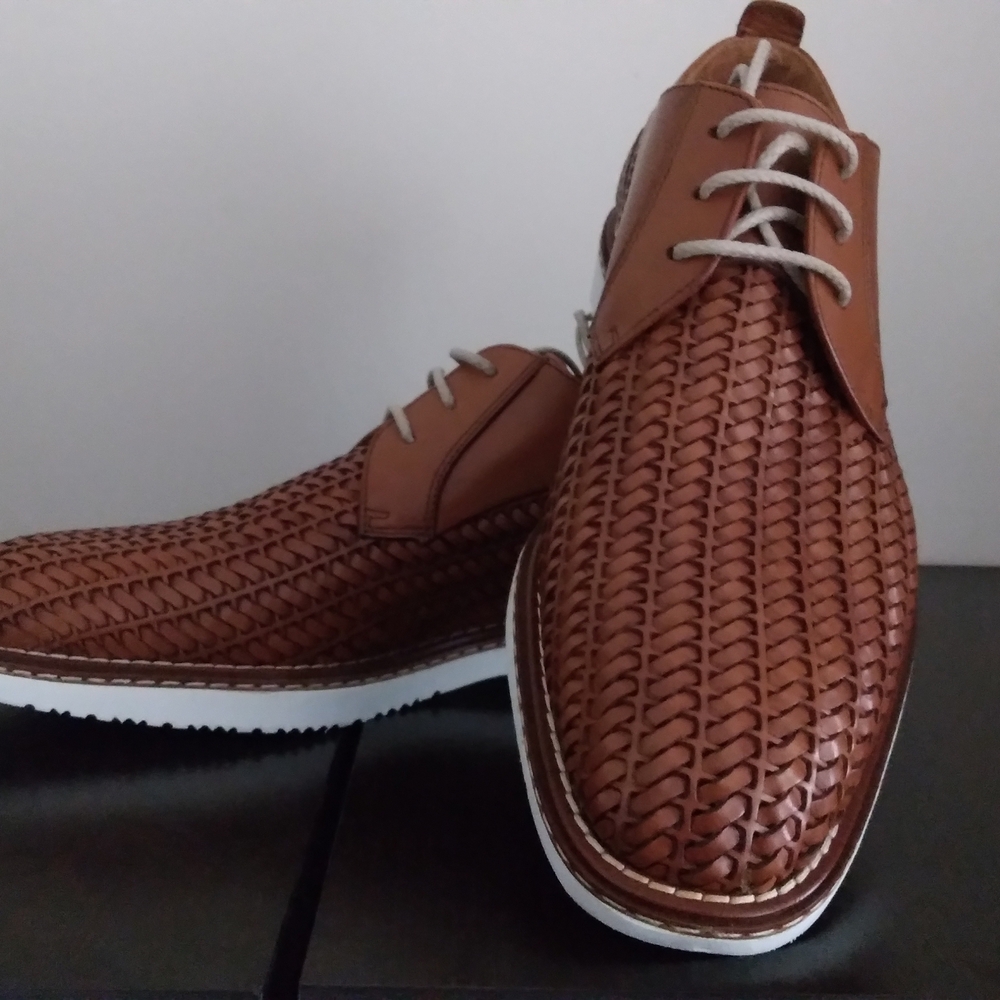 Donald J. Pliner Men's Woven Leather Lace-up Shoes Cognac with White Sole US 7.5